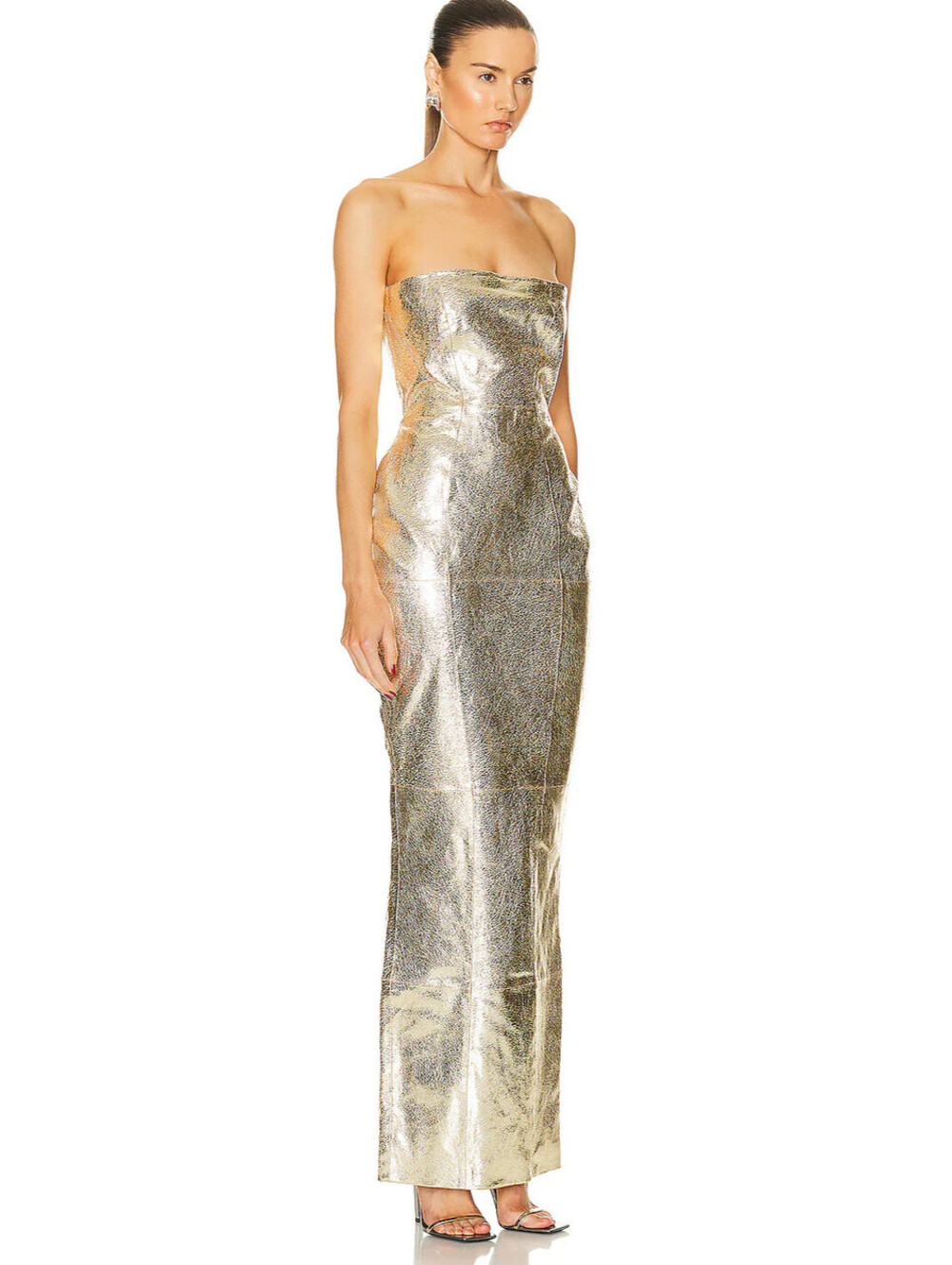 NWT $1,400 Retrofete Lavonne Gold Metallic Leather Crackle Dress Medium Runway - Picture 10 of 11